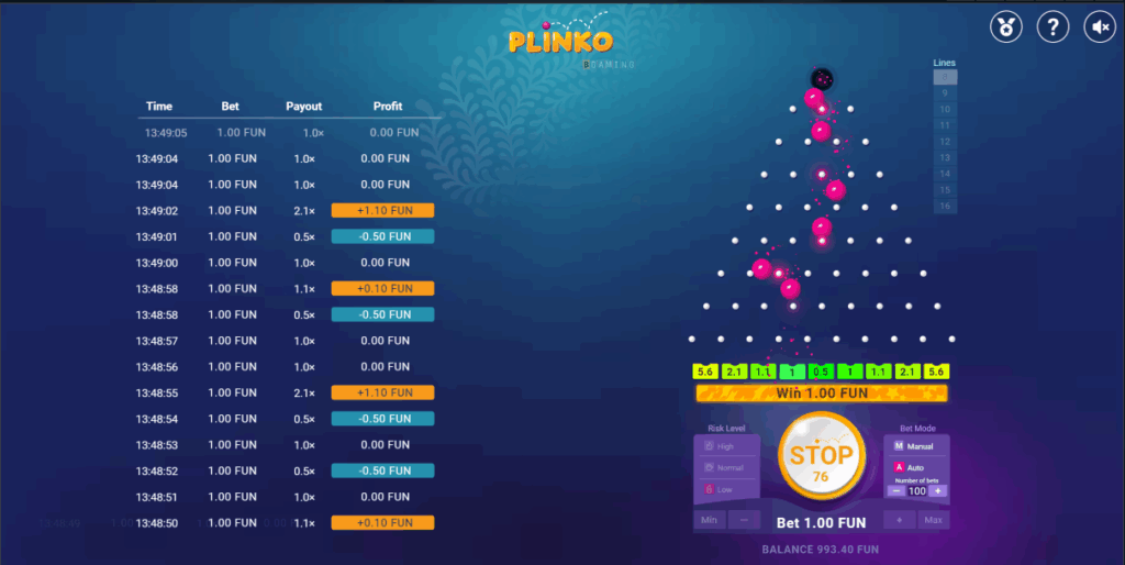 1xBet Plinko Game Features