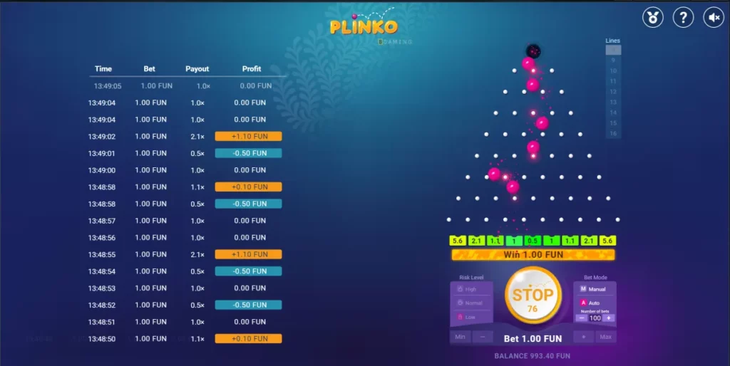 Playing Plinko Game in 1xBet